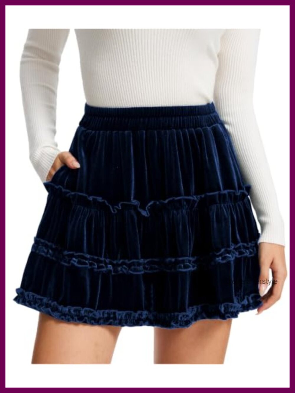 Velvet Mini Tiered Skater Skirt with Pockets Elastic Waist Ruffle Pull-On